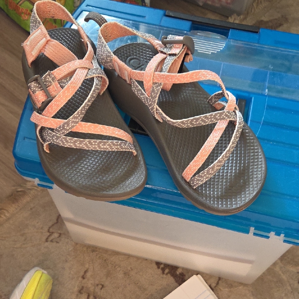 Chaco Gray and Pink Strappy Sandals